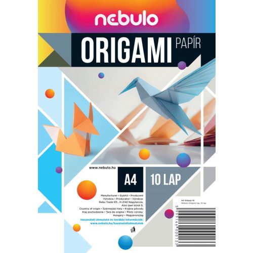 Színes papírok, origamipapír, A/4, 80g, 10 lap/cs, Nebulo