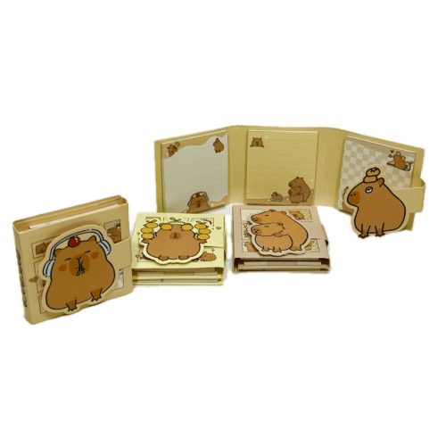 Kapibara jegyzettömbök kihajtható tartóban, 5,8x6,2cm, tépőzáras záródással, többféle változat