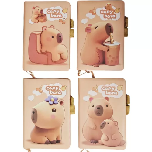 Kapibara napló gumis tolltartóval, A/6, többféle változat (002)