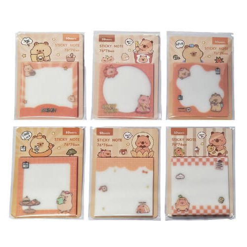 Kapibara jegyzettömb, 76x76mm, 50 lapos, átlátszó, csillogó papír, többféle mintával