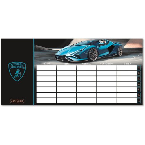 Lamborghini, autós órarend, 23x11 cm, kétoldalas, fekete-szürke-kék