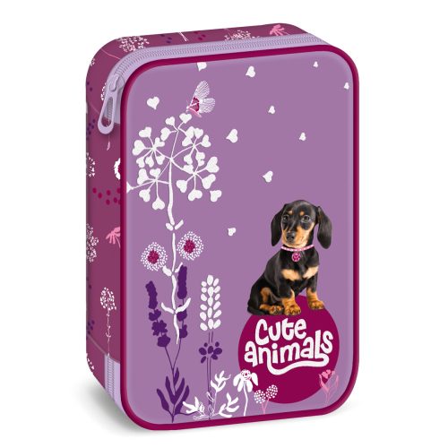 Cuki állatok tollartó, belső emeletes, üres, puppy, kutyás
