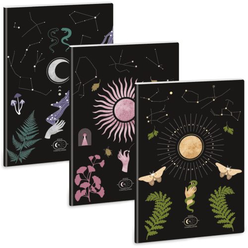 Mystic tűzött füzet A/4, 40 lapos kockás, Mystic Constellation, többféle