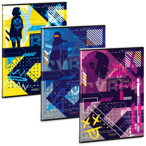 Cyberpunk tűzött füzet A/4, 40 lapos kockás, többféle