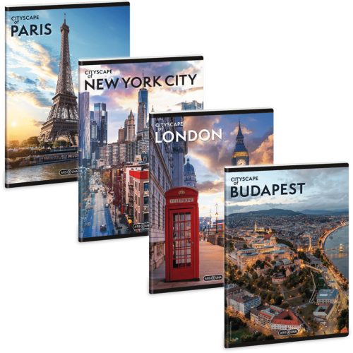 Cityscape tűzött füzet A/5, 40 lap kockás, többféle
