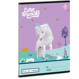   Unikornis tűzött füzet A/5, 32 lap vonalas 2.osztály (16-32), Cute Animals, Unicorn