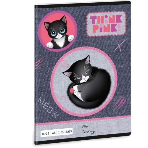 Think Pink, cicás tűzött füzet A/5, 32 lap vonalas 2.osztály (16-32), Ars Una
