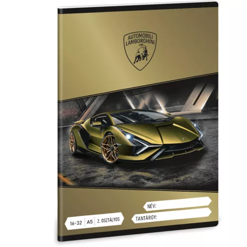 Lamborghini tűzött füzet A/5, 32 lap vonalas 2.osztály (16-32), Ars Una, arany színű