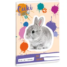   Cuki állatok tűzött füzet A/5, 32 lap vonalas 3.osztály (12-32), nyuszi, 2025