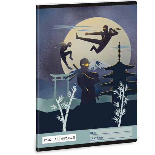 Ninjas tűzött füzet A/5, 32 lap kockás, Ninjas in the Dark