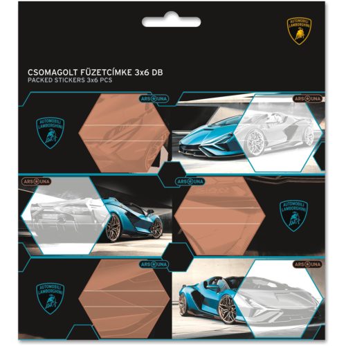 Lamborghini, autós füzetcímke 18 db, fekete-kék