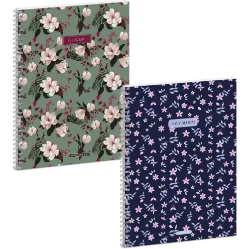 Ars Una spirál füzet A/4, vonalas, 60 lapos, többféle, Navy-Flower