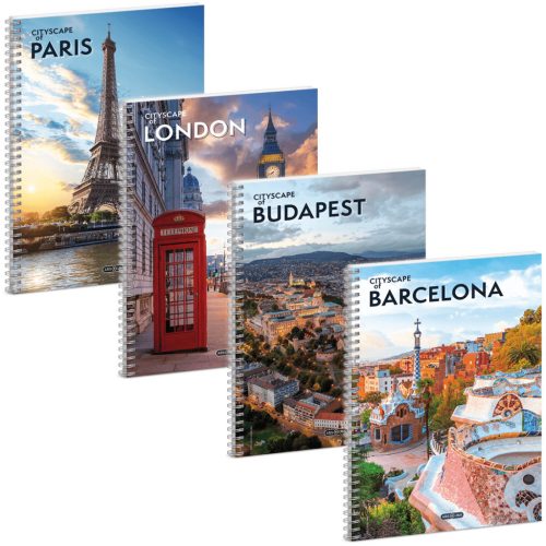 Cityscape spirál füzet A/4, kockás, 60 lapos, többféle
