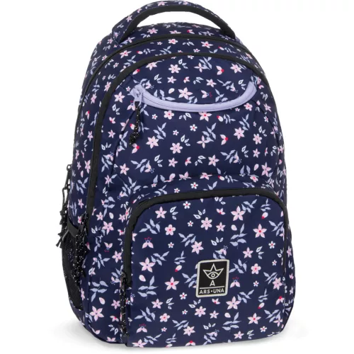 Ars Una hátizsák, iskolatáska, 45x34x26cm, 26l, AU-6, Navy Bloom, sötétkék, virágos