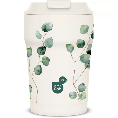 Thermo bögre, duplafalú, 350ml, Ars Una, Botanic Leaf, fehér, növénymintás