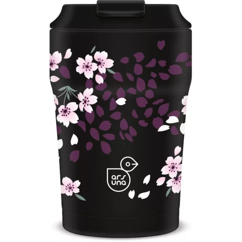Thermo bögre, duplafalú, 350ml, Ars Una, Sakura, fekete, virágos