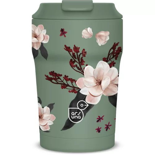Thermo bögre, duplafalú, 350ml, Ars Una, Flowery Green, zöld, virágos