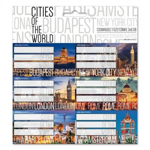 Világ városai Cities of the World füzetcímke 18 db