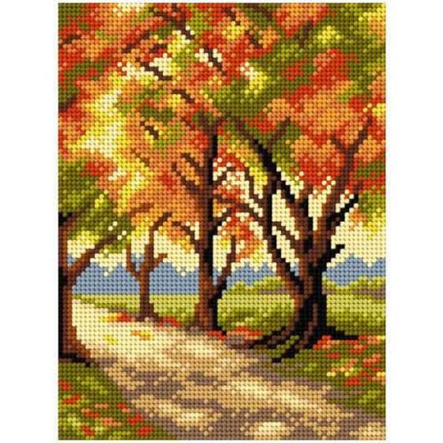 Festett gobelin vászon alap, kanava, 18x24cm, őszi fák