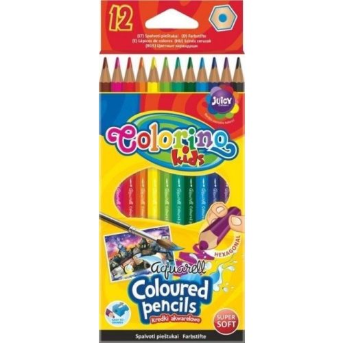 Aquarell színes ceruzakészlet + ecset, 12 db-os, Colorino, hatszög test