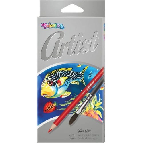 Aquarell színes ceruzakészlet + ecset, 12 db-os, Colorino Artist, kerek