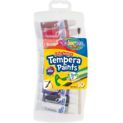 Tempera készlet, 10x10ml, tubusos, ecsettel, műanyag dobozban, tubusos, Colorino