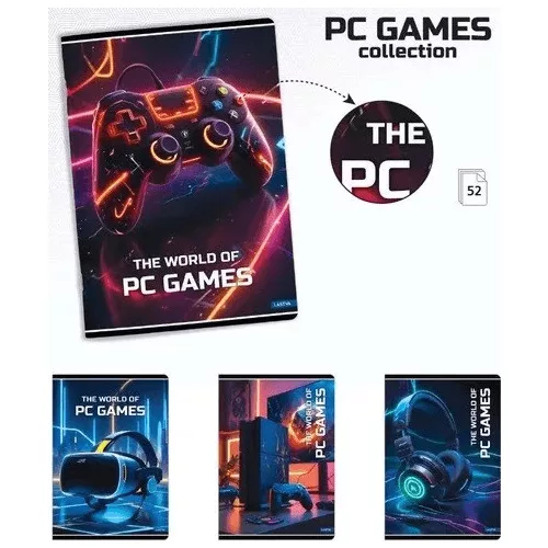 Lastva tűzött füzet A/4, kockás, 52 lapos, PC Games