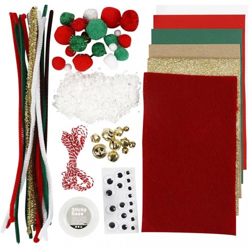 Kreatív csomag (színes papír, dekorgumi, mozgó szemek, pom-pom, zsenília, stb.), karácsonyi