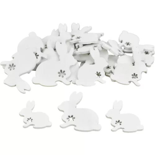 Fa nyuszi formák virágmintával, fehér, 3,5-5 cm-es, 30 db/csomag