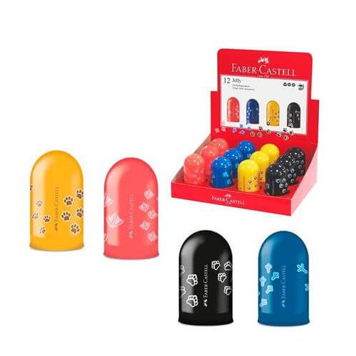 Hegyező, tartályos, 1 lyukú, Faber-Castell Jelly, többféle szín és minta