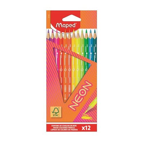 Színes ceruzakészlet 12 db-os, Maped Neon, háromszög test