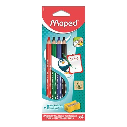 Táblaceruza készlet, 4 db-os, Maped, fehértáblához, hegyezővel