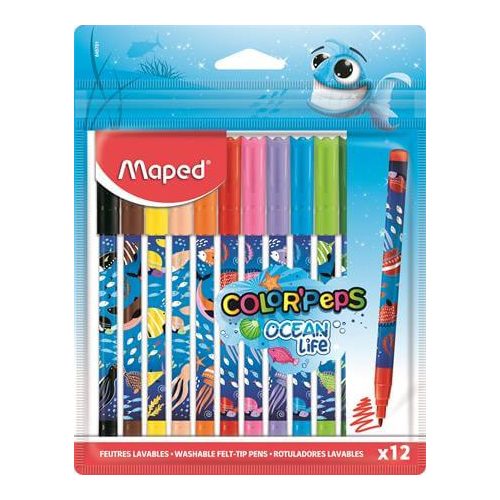 Filctoll készlet 12 db-os, 2 mm, kimosható, Maped Color Peps Ocean Life