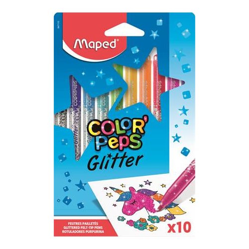 Filctoll készlet 10 db-os, 2,8 mm, kimosható, Maped Color Peps Glitter, csillámos