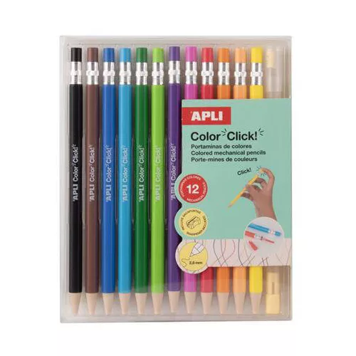 Színes töltőceruza készlet, 12 db-os, 2,6mm, APLI Color Click