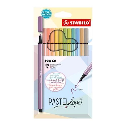 Filctoll készlet 12 db-os, 1 mm, Stabilo Pen 68 Pastellove