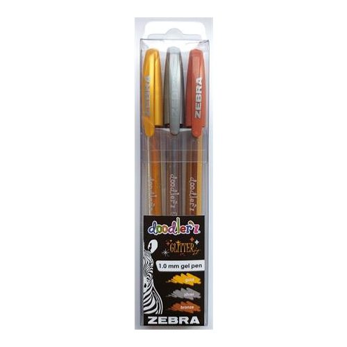 Zseléstoll készlet, 3 db-os (arany, ezüst, bronz), 0,33 mm, ZEBRA Doodler'z Glitter