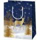 Karácsonyi ajándéktáska 23x18x10cm, közepes, kék-arany, szarvas