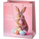 Húsvéti ajándéktáska 14x11x6cm, kicsi, rózsaszín, nyuszi tojásokkal