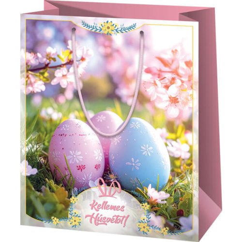 Húsvéti ajándéktáska 14x11x6cm, kicsi, tojások a fűben