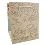 Húsvéti ajándéktáska 23x18x10cm, közepes, fekete-fehér, színezhető, nyuszi a fa alatt, GREENH011