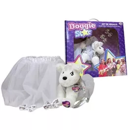   Doggie Star szett, Doggie plüss táska szoknyával és csatokkal, fehér