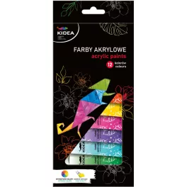   Akrilfesték készlet, 12 db-os, 12x12ml, alap színek, Kidea