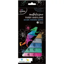 Akrilfesték készlet, 12 db-os, 12x12ml, metál, Kidea