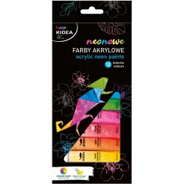 Akrilfesték készlet, 12 db-os, 12x12ml, neon, Kidea