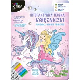  Újrahasználható oktató és színező lapok (4+3 lap) 6 db táblamarkerrel, hercegnős, Kidea