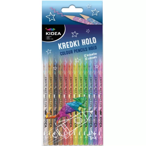 Színes ceruzakészlet, 12 db-os, hologramos test, Kidea