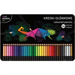   Színes ceruzakészlet, 36 db-os, fémdobozos, alap színek, háromszög test, Kidea