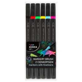   Kétvégű filctoll készlet (ecsetfilc és tűfilc), 6 db-os, Kidea
