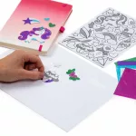 Gyémántfestés szett, 6 db matrica, 500 csillogó kövecske, Kidea, lányos, unikornisos
